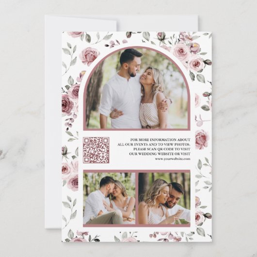 Dusty Pink Roses Photo QR Code Wedding Save The Date (Achterkant)