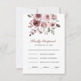 Dusty Pink Roses Wedding RSVP Kaartje
