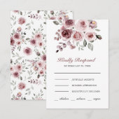 Dusty Pink Roses Wedding RSVP Kaartje (Voorkant / Achterkant)