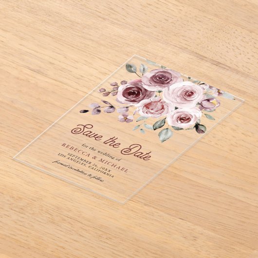 Dusty Pink Roses Wedding Save the Date Acryl Uitnodigingen (Laagn)