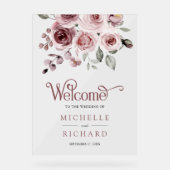 Dusty Pink Roses Wedding Welcome Acryl Bord (Voorkant)