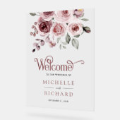 Dusty Pink Roses Wedding Welcome Acryl Bord (Hoek)