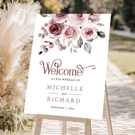 Dusty Pink Roses Wedding Welcome Sign