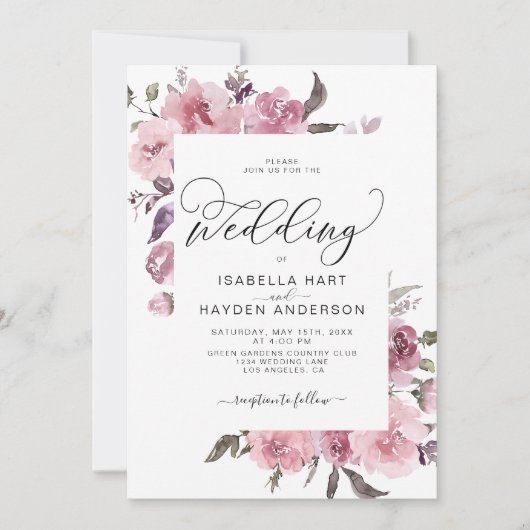 Dusty Pink Roze Blush Waterverf Floral Wedding Kaart (Voorkant)