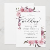 Dusty Pink Roze Blush Waterverf Floral Wedding Kaart (Voorkant / Achterkant)