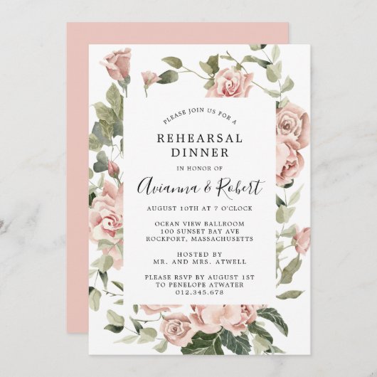 Dusty Pink Rustic Floral Rehearsal Dinner Kaart (Voorkant / Achterkant)