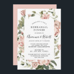 Dusty Pink Rustic Floral Rehearsal Dinner Kaart<br><div class="desc">De stoffige roze rozen van Elegant worden in donkergroene bladeren nestled. Ze vormen een bloem lijst rond je trouwgegevens.</div>