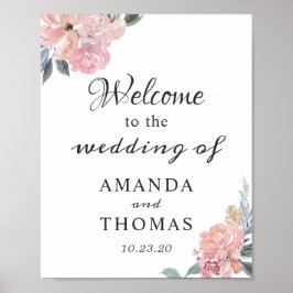 Dusty Pink Rustic Floral Wedding Welcome Sign Poster