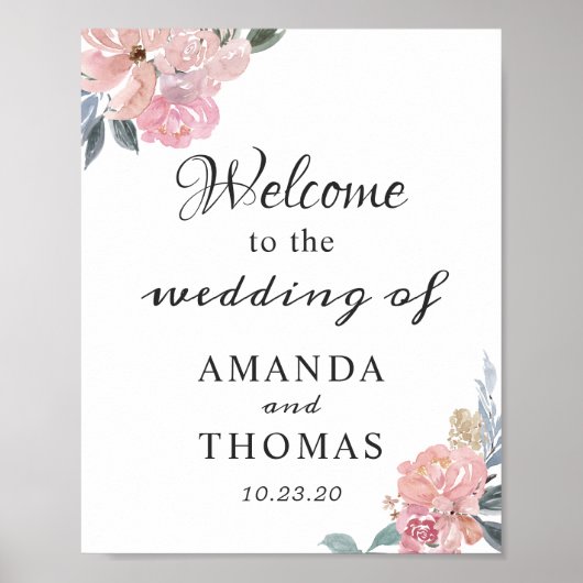 Dusty Pink Rustic Floral Wedding Welcome Sign Poster (Voorkant)
