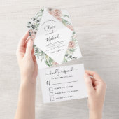 Dusty Pink - Sage Green Floral Wedding All In One Uitnodiging (Afscheurbaar)