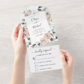 Dusty Pink - Sage Green Floral Wedding Invitation All In One Uitnodiging (Afscheurbaar)