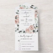 Dusty Pink - Sage Green Floral Wedding RSVP All In One Uitnodiging (Binnen)