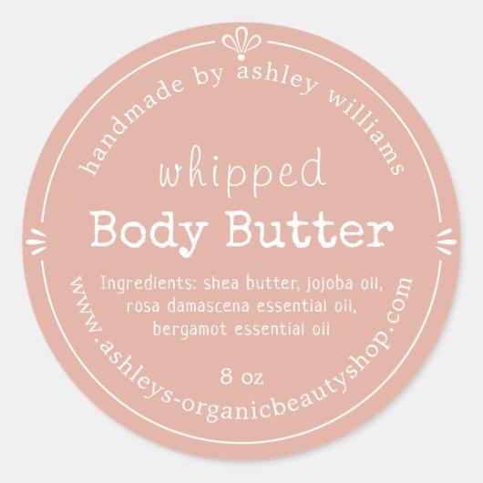 Dusty Pink Script Handmade Body Butter Label (Voorkant)