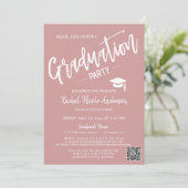 Dusty Pink Script QR Code Foto Graduparty Kaart (Staand voorkant)