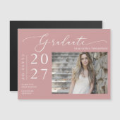 Dusty Pink Script School Afstuderen Foto Magnet (Voorkant / Achterkant)