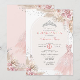 Dusty Pink Silver Boho Flower Quinceañera Dress Kaart