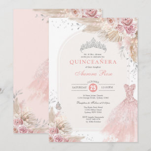 Dusty Pink Silver Boho Flower Quinceañera Dress Kaart
