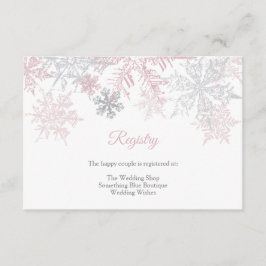 Dusty Pink & Silver Snowflakes Wedding Registry Informatiekaartje