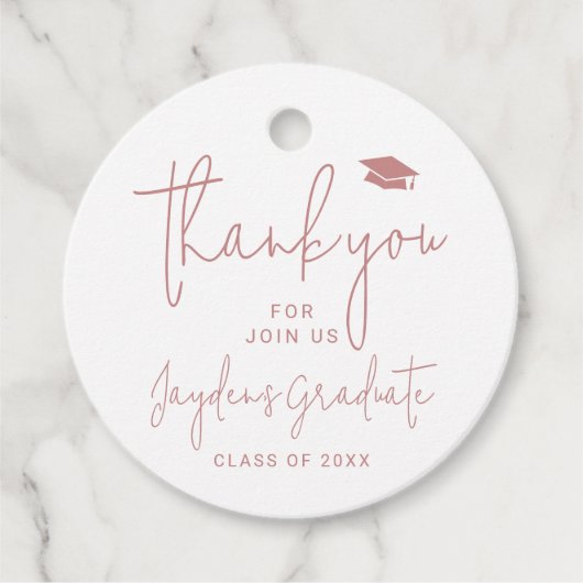 Dusty Pink Simple Modern Script Afstuderen dank u Bedankjes Labels (Voorkant)