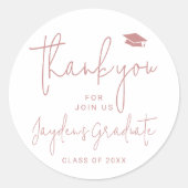 Dusty Pink Simple Modern Script Afstuderen dank u Ronde Sticker (Voorkant)