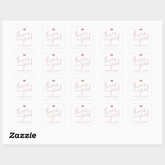 Dusty Pink Simple Modern Script Cheers Afstuderen Vierkante Sticker (Vel)
