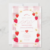 Dusty Pink Strawberry Sweet One Berry Birthday  Kaart (Voorkant)