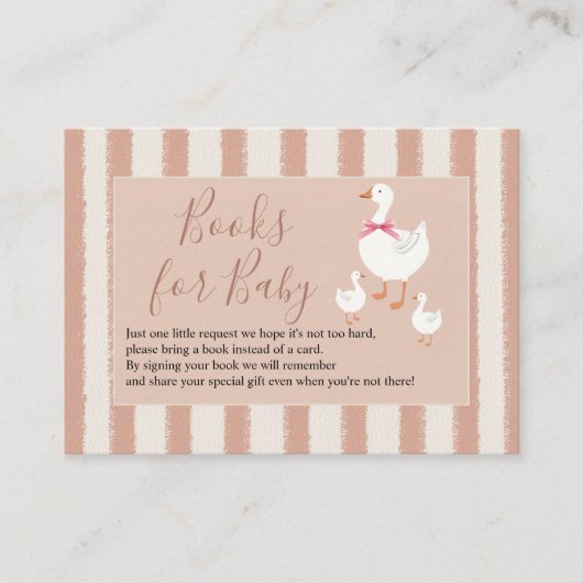 Dusty Pink Striped Little Goose Boeken voor Baby Informatiekaartje (Voorkant)