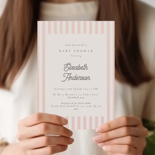 Dusty Pink Stripes Meisje Baby shower Invitation Kaart