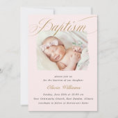 Dusty Pink Subtle Cross Script Typo Baptism Foto Kaart (Voorkant)