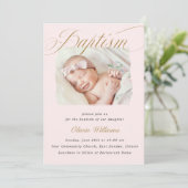 Dusty Pink Subtle Cross Script Typo Baptism Foto Kaart (Staand voorkant)