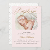 Dusty Pink Subtle Cross Script Typo Baptism Foto Kaart (Voorkant / Achterkant)