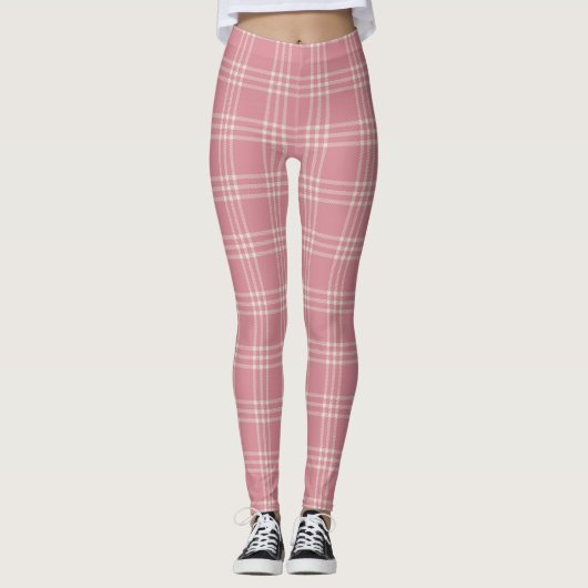 Dusty Pink Tartan Patroon Leggings (Voorkant)