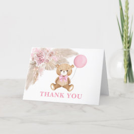 Dusty Pink Teddy Beer Ballon Baby Girl Gevouwen Bedankkaart