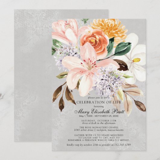 Dusty Pink Terracotta Floral Celebration of Life Kaart (Voorkant / Achterkant)