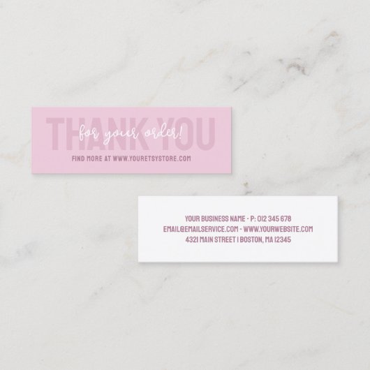 Dusty Pink Typography Bedankt Order Insert Klantenkaartje (Voorkant / Achterkant)