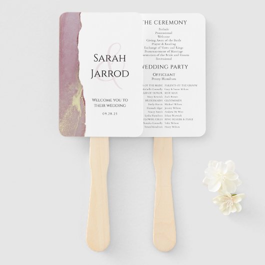 Dusty Pink Viva Magenta Elegant Wedding Programme Handwaaier (Voorkant en achterkant)