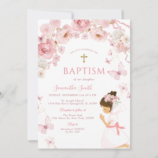 Dusty Pink Watercolor Baptism for Daughter Kaart (Voorkant)
