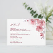 Dusty Pink Watercolor Flower Details Informatiekaartje (Staand voorkant)