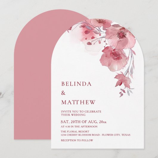 Dusty Pink Watercolor Flowers White Kaart (Voorkant / Achterkant)