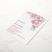 Dusty Pink Watercolor Flowers White Silver Folie Uitnodiging (Gedraaid)