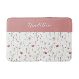 Dusty Pink Watercolor Wildflower Monogram Name Badmat