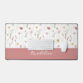 Dusty Pink Watercolor Wildflower Monogram Name Bureaumat (Keyboard & Muis)