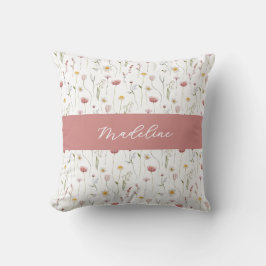 Dusty Pink Watercolor Wildflower Monogram Name Kussen