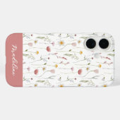 Dusty Pink Watercolor Wildflower Name Case-Mate iPhone Case (Achterkant (horizontaal))