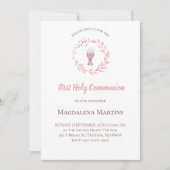 dusty pink  watercolor wreath  first communion kaart (Voorkant)