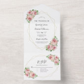 Dusty Pink Waterverf Floral Geometric Wedding All In One Uitnodiging (Binnen)