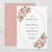 Dusty Pink Waterverf Floral Geometric Wedding Kaart (Voorkant / Achterkant)