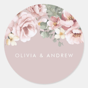 Dusty Pink Waterverf Floral Wedding Ronde Sticker