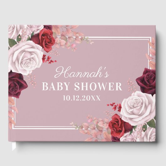 Dusty Pink Waterverf Rozen Baby shower Gastenboek (Voorkant)