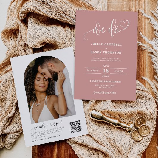 Dusty Pink we doen Boho Wedding QR Code Arch Foto Kaart